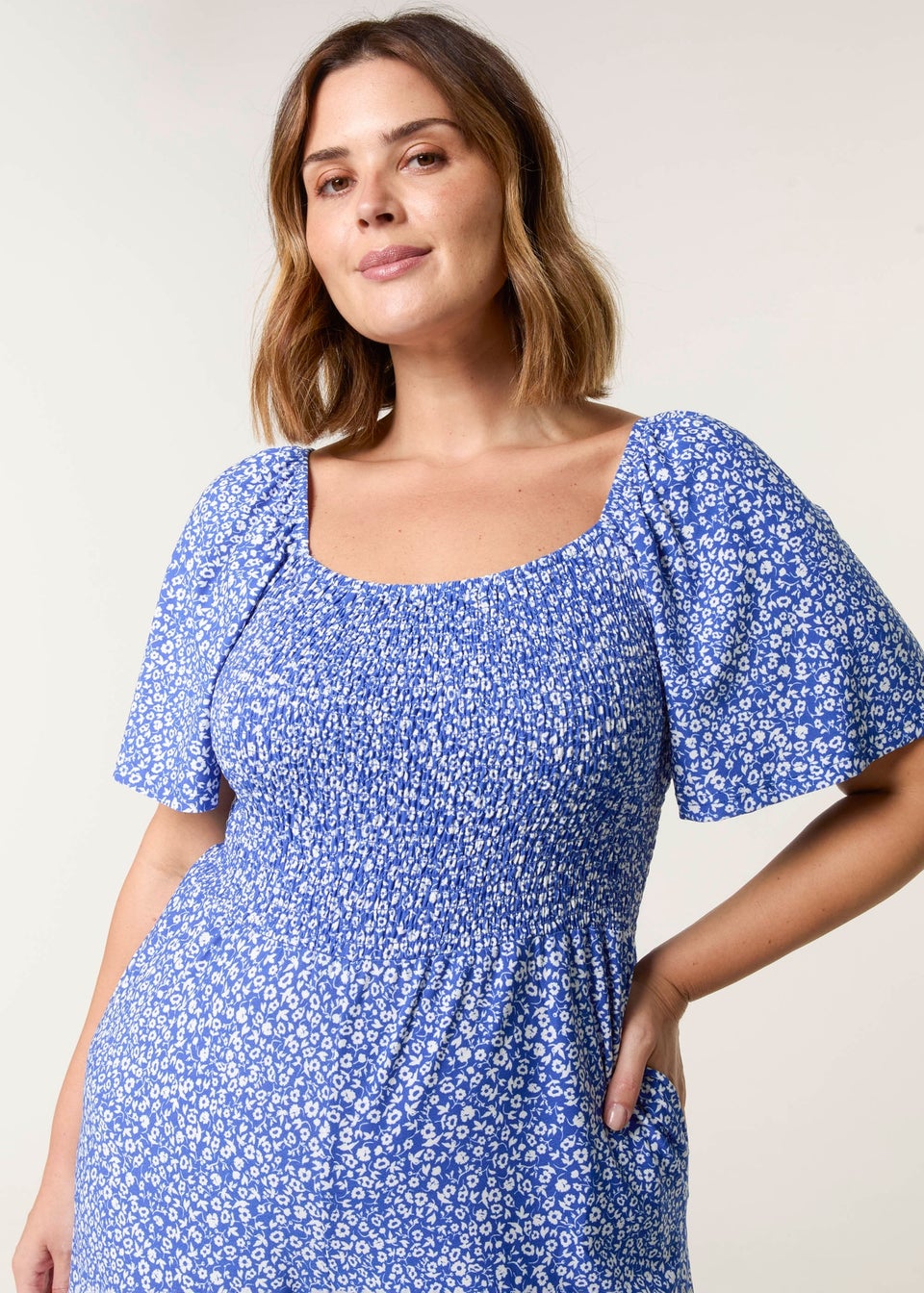 Blue Vanilla Blue Curve Square Neck Shirred Jumpsuit