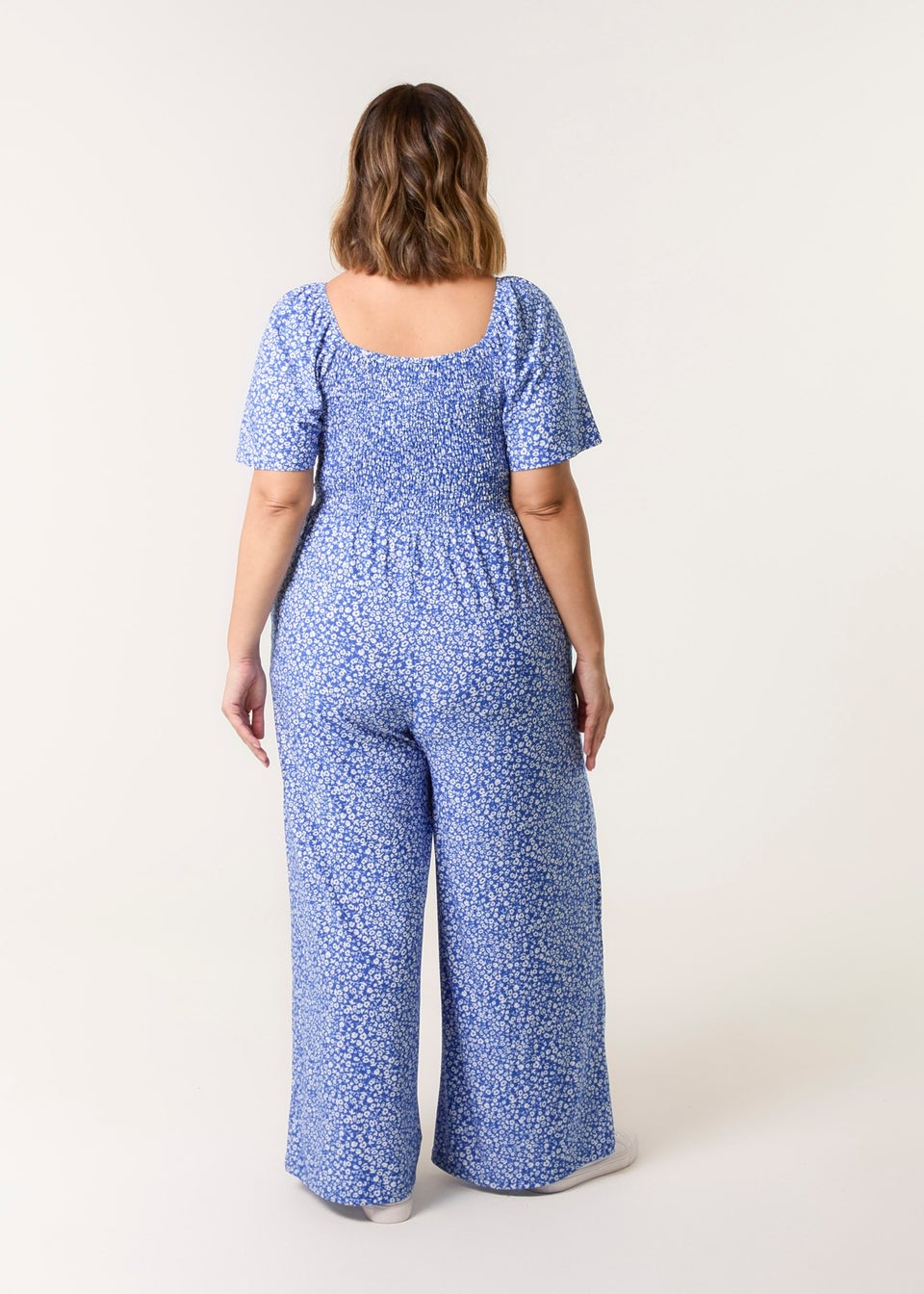Blue Vanilla Blue Curve Square Neck Shirred Jumpsuit