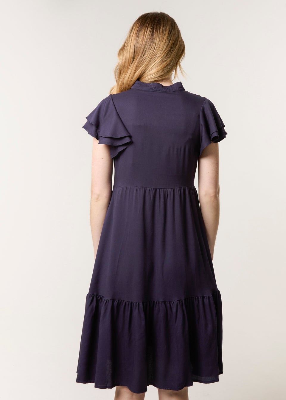 Blue Vanilla Navy Angel Sleeve Button Front Midi Dress