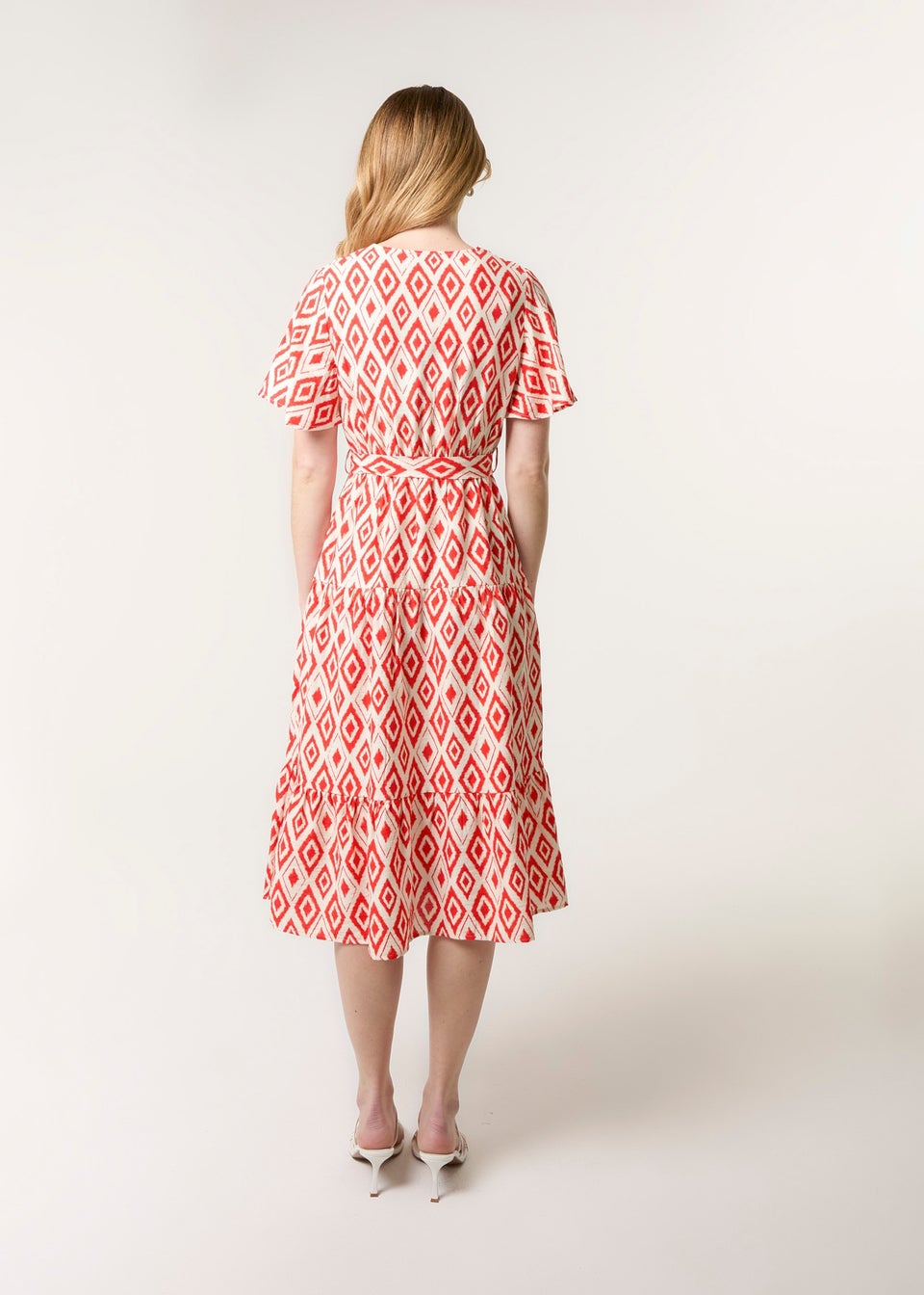 Blue Vanilla Red Diamond Print Button Front Midi Dress
