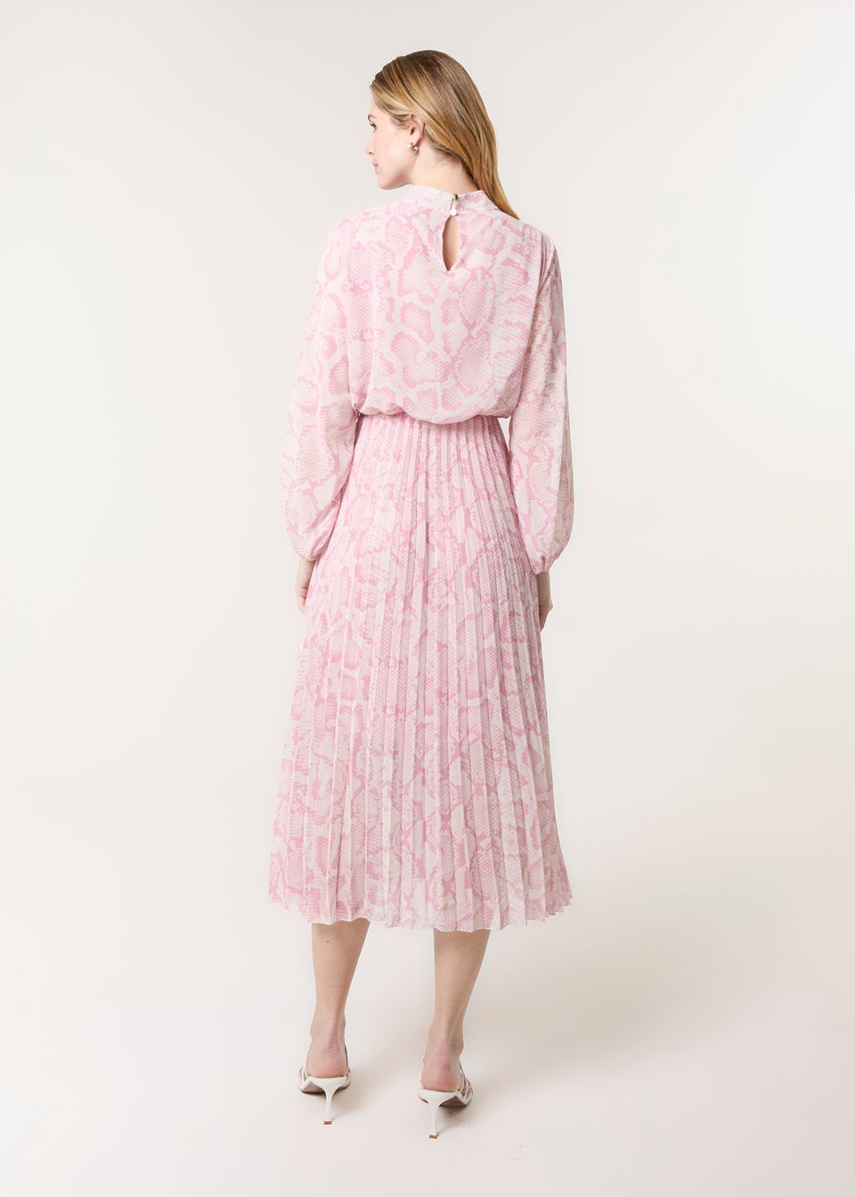 Blue Vanilla Pink Snakeskin High Neck Pleat Dress