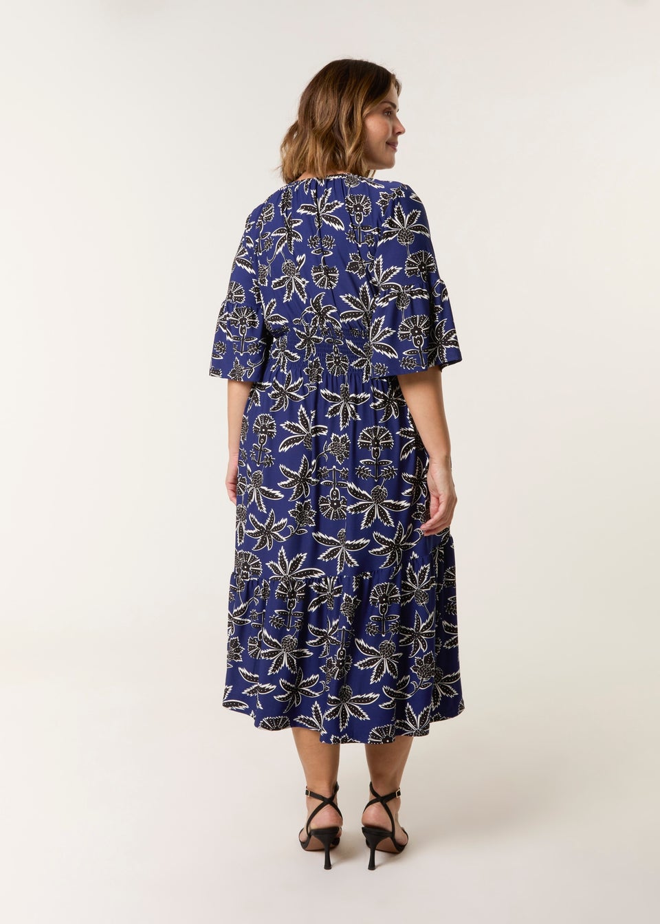 Blue Vanilla Blue Curve Elasticated V Neck Tassel Tie Midi Dress