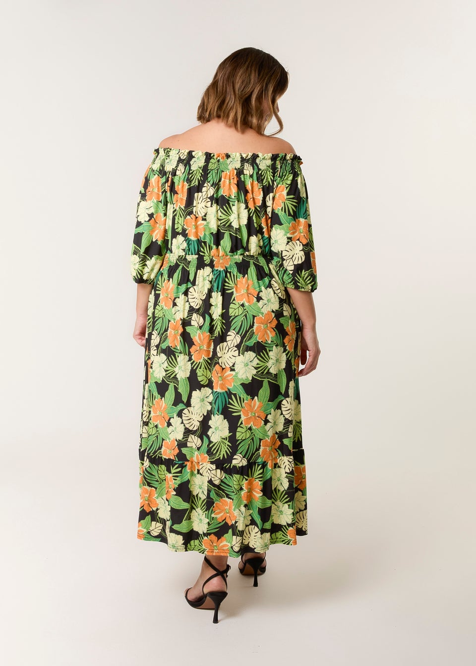 Blue Vanilla Black Curve Bardot Elasticated Midi Dress