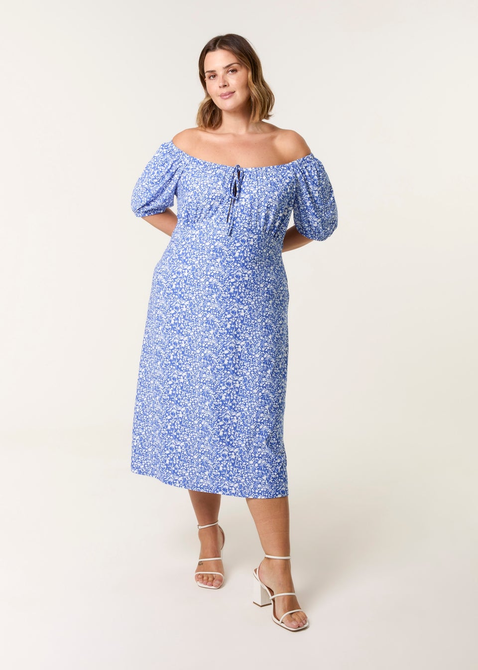 Blue Vanilla Blue Curve Ditsy Print Milkmaid Stretch Crepe Midi Dress