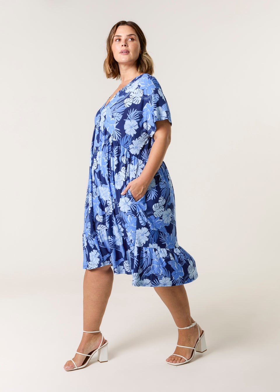 Blue Vanilla Blue Curve V Neck Smock Style Tunic