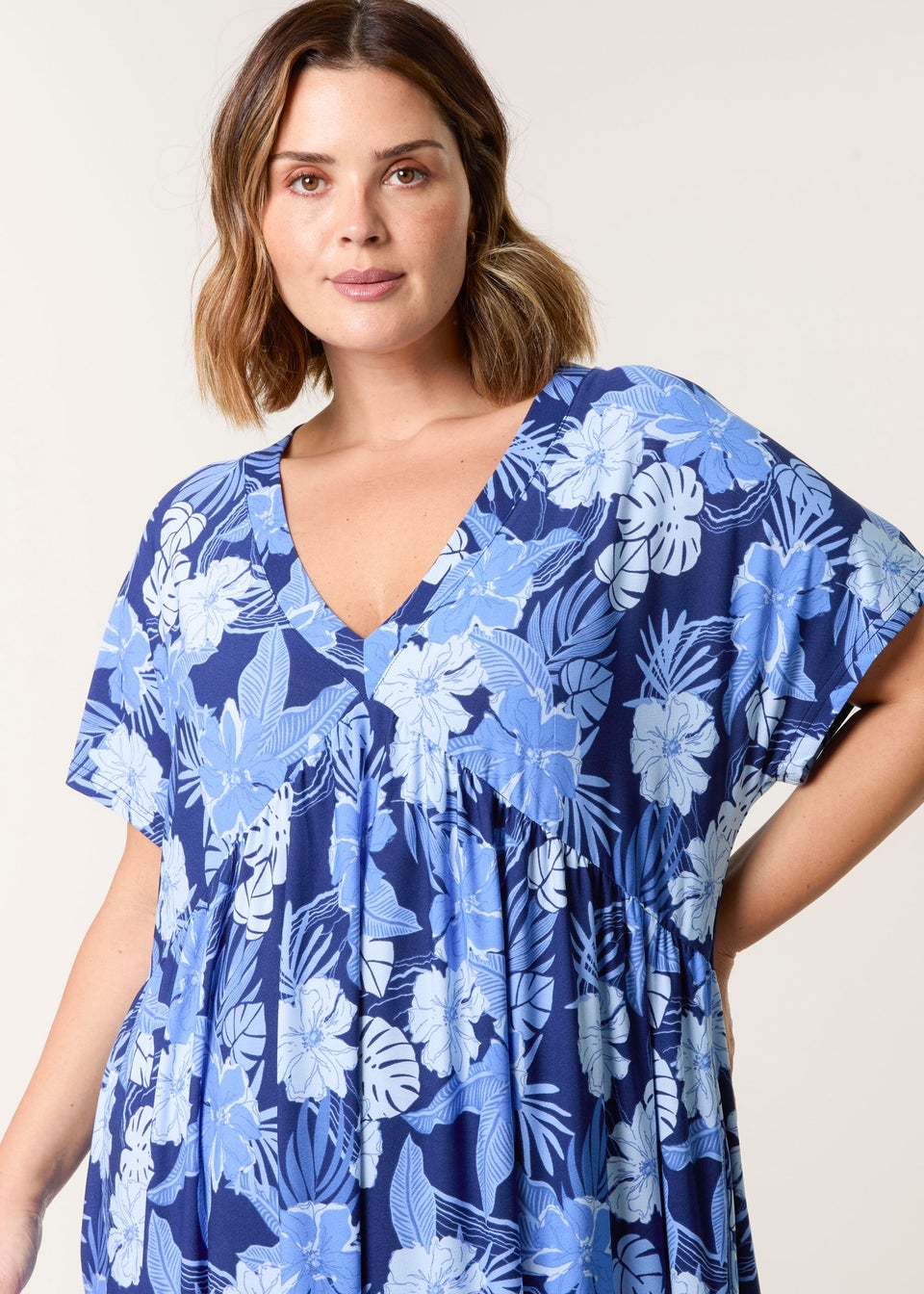 Blue Vanilla Blue Curve V Neck Smock Style Tunic