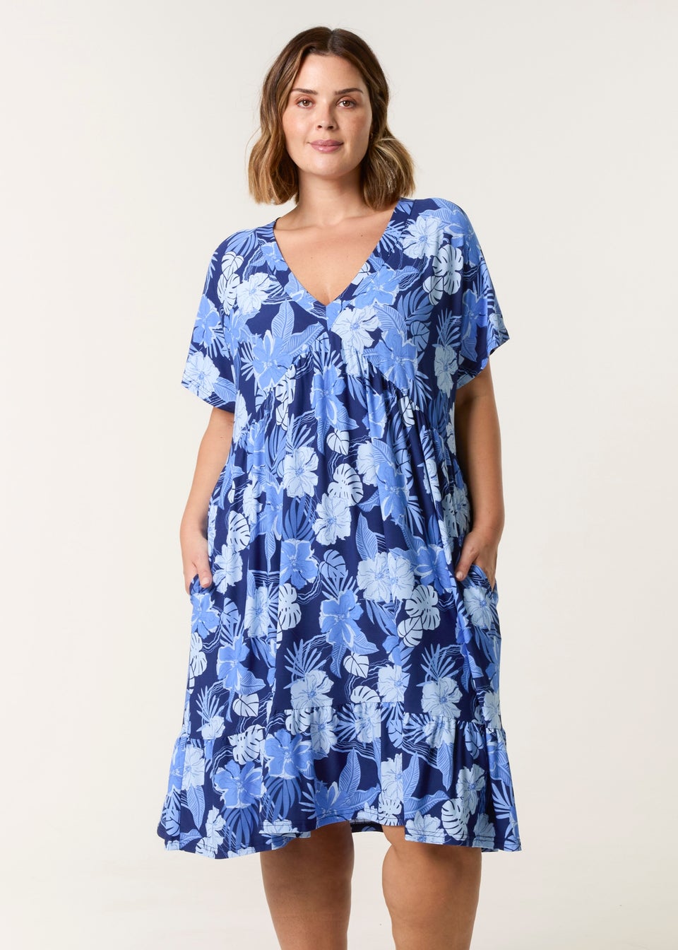 Blue Vanilla Blue Curve V Neck Smock Style Tunic