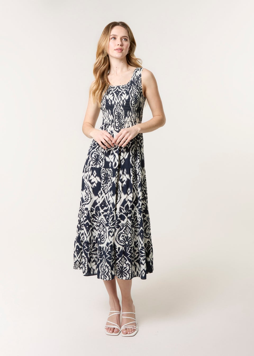 Blue Vanilla Navy Shirred Sleeveless Midi Dress