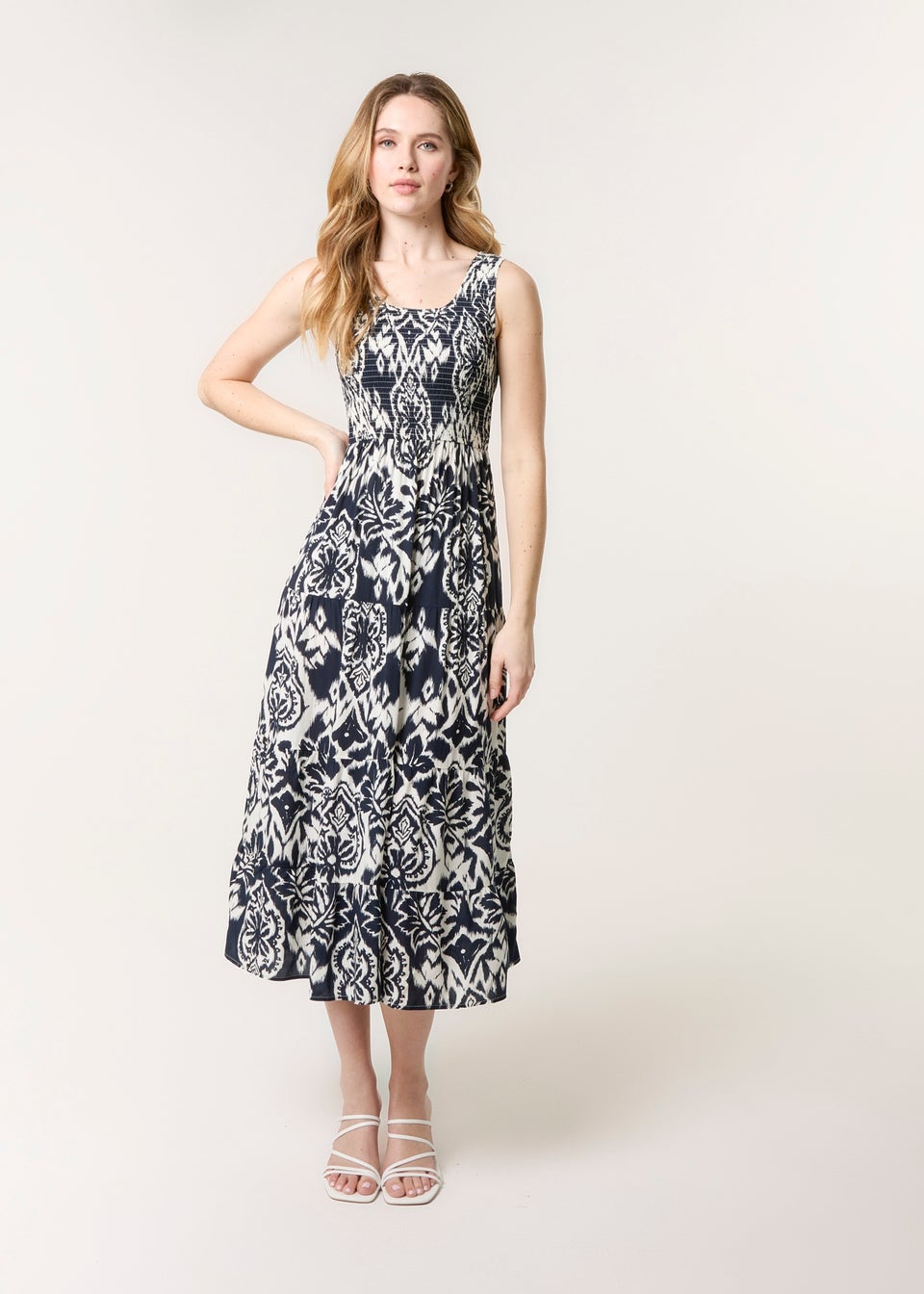 Blue Vanilla Navy Shirred Sleeveless Midi Dress