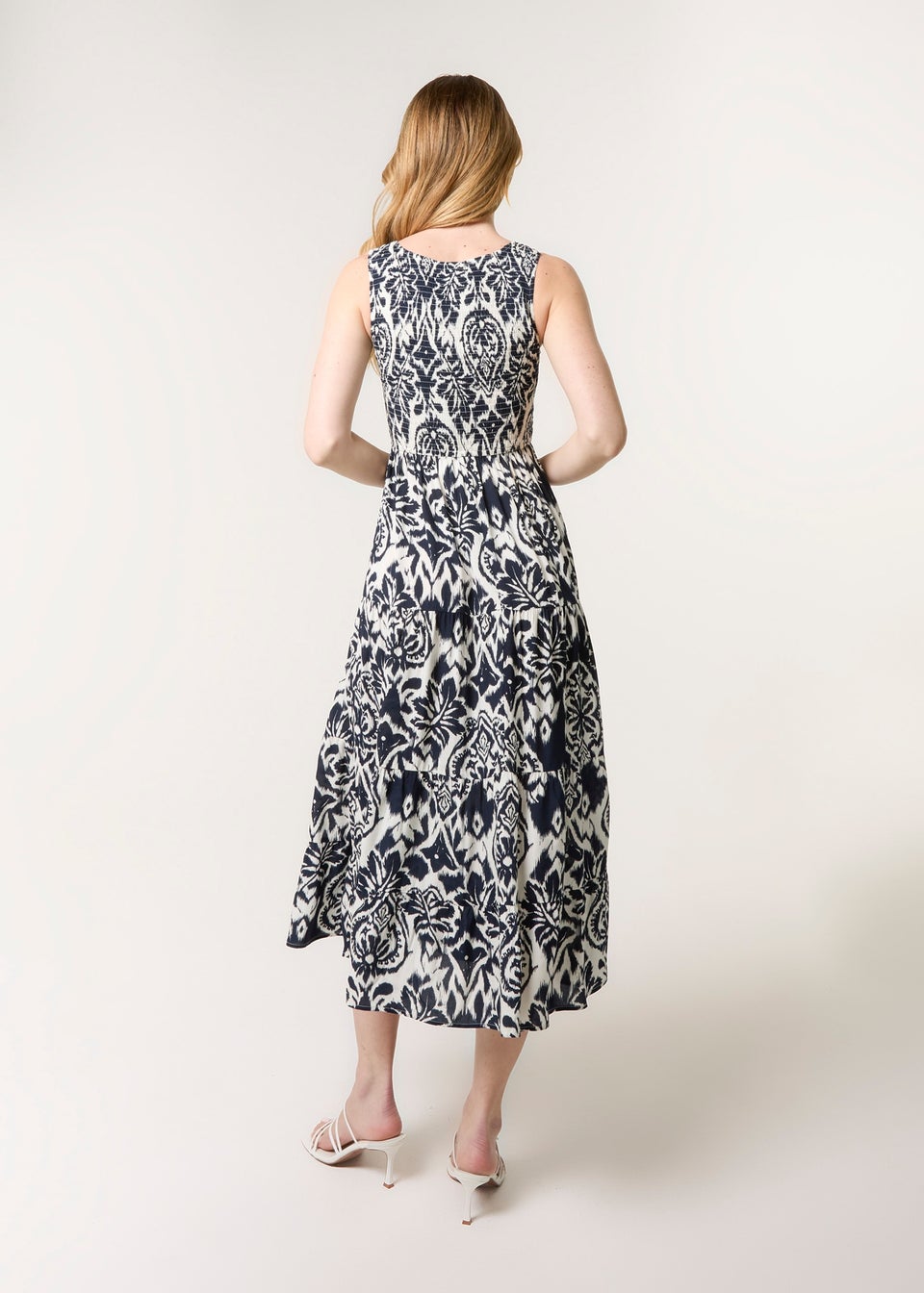 Blue Vanilla Navy Shirred Sleeveless Midi Dress