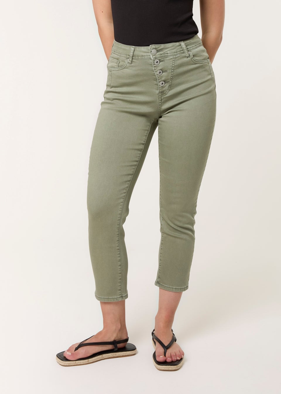 Blue Vanilla Khaki Button Front Capri Trouser