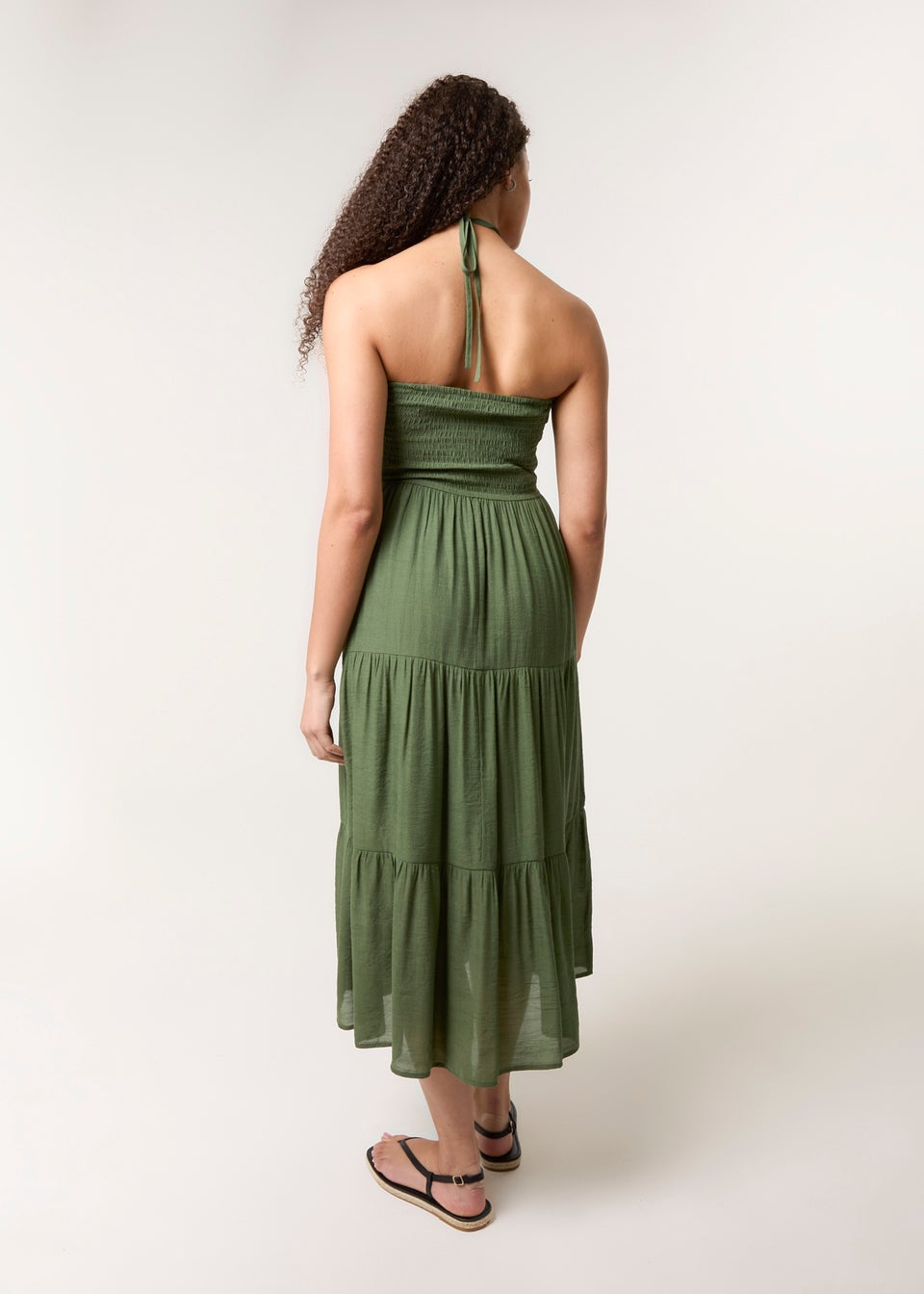 Blue Vanilla Khaki Bandeau Tiered Midi Dress