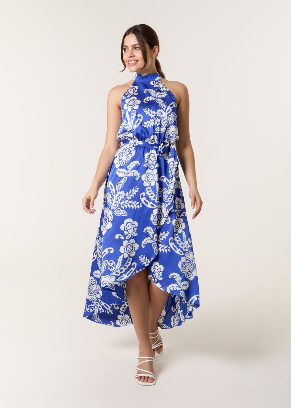 Blue Vanilla Blue Halter Neck Frill Hem Dress