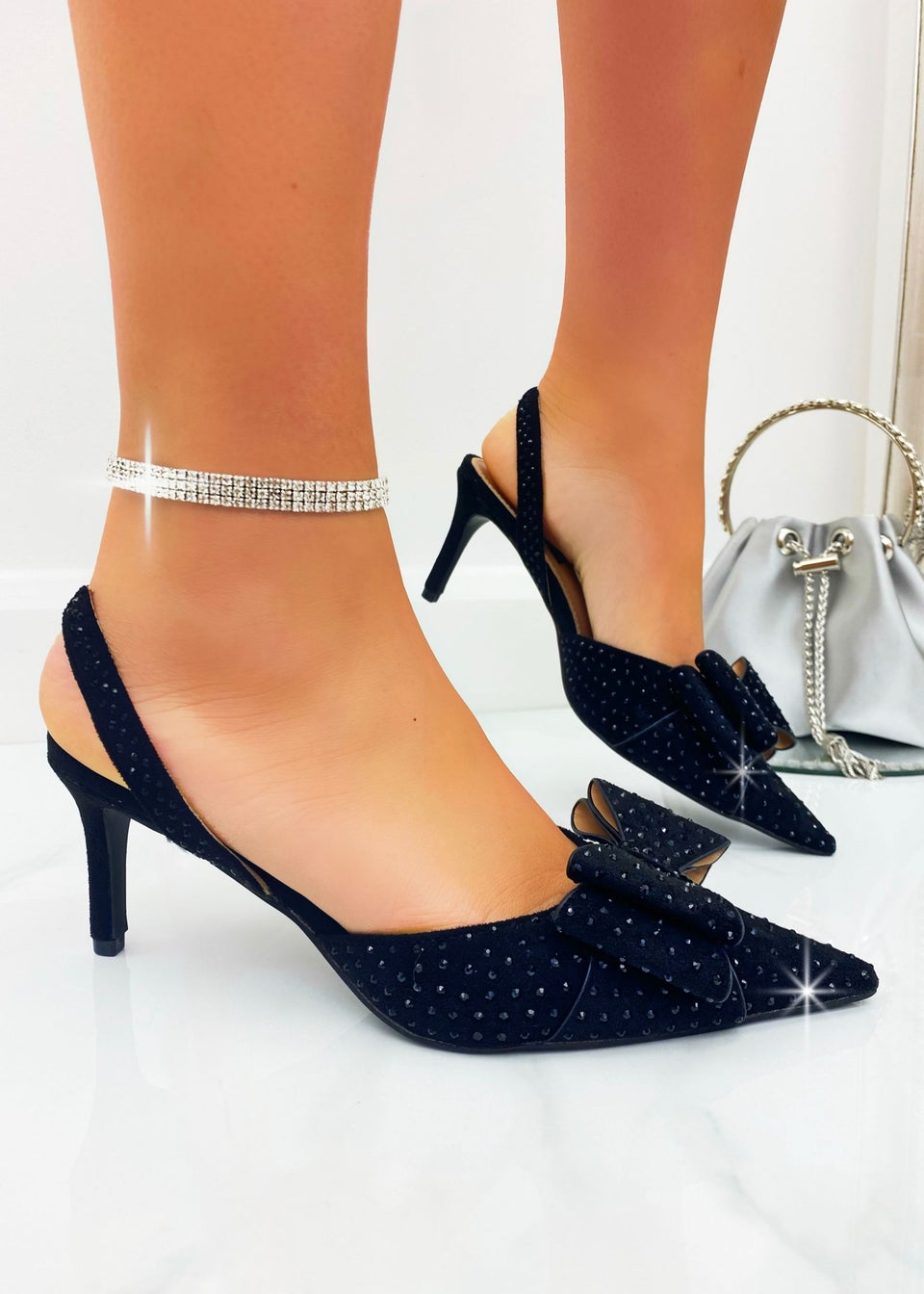 Love Lemonade Black Crystal Glamour Bow Heels