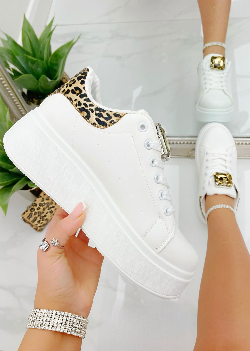 Love Lemonade Leopard Crystal Statement Jewel Chunky Trainers