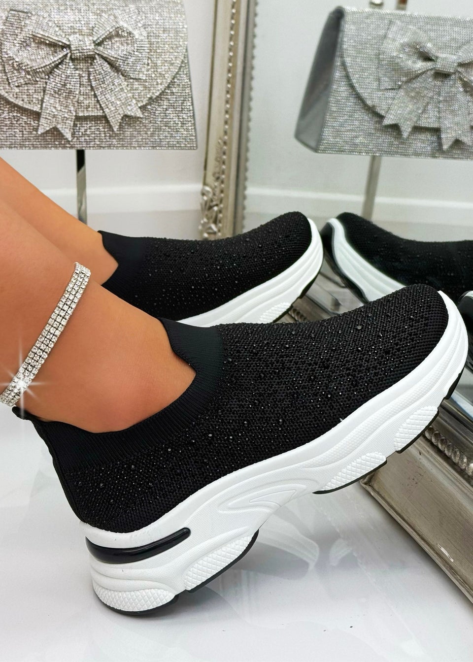 Love Lemonade Crystal Comfort Sporty Sock Stretch Trainers Black