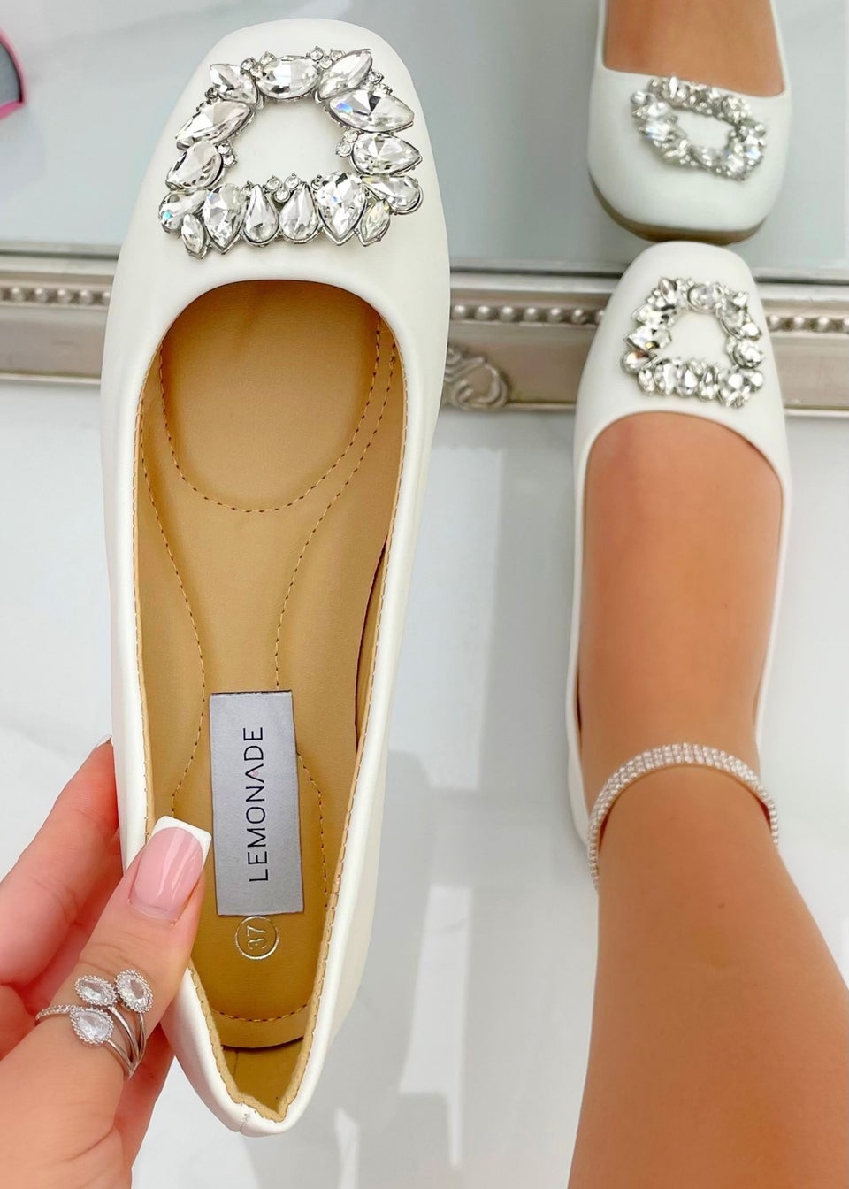 Love Lemonade White Crystal Buckle Dainty Dolly Shoes