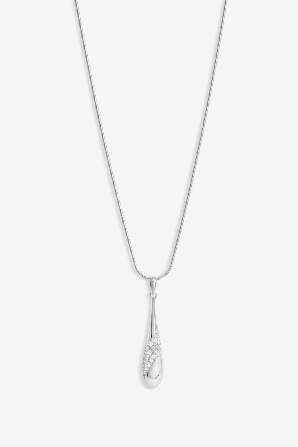 Simply Silver Sterling Silver 925 Polished and Pave Drop Pendant