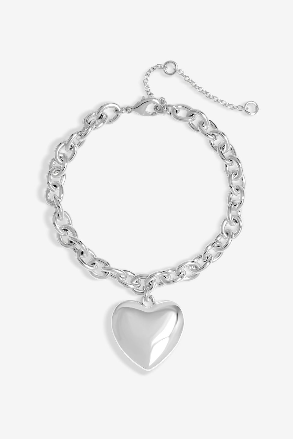 Mood Silver Polished Puffed Heart Double Chain Bracelet