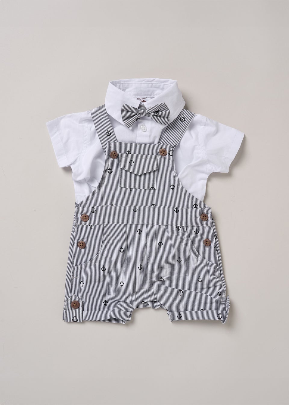 Little Gent Dark Blue Bodysuit Shirt Dungarees & Bowtie Outfit Set (0-24mnths)