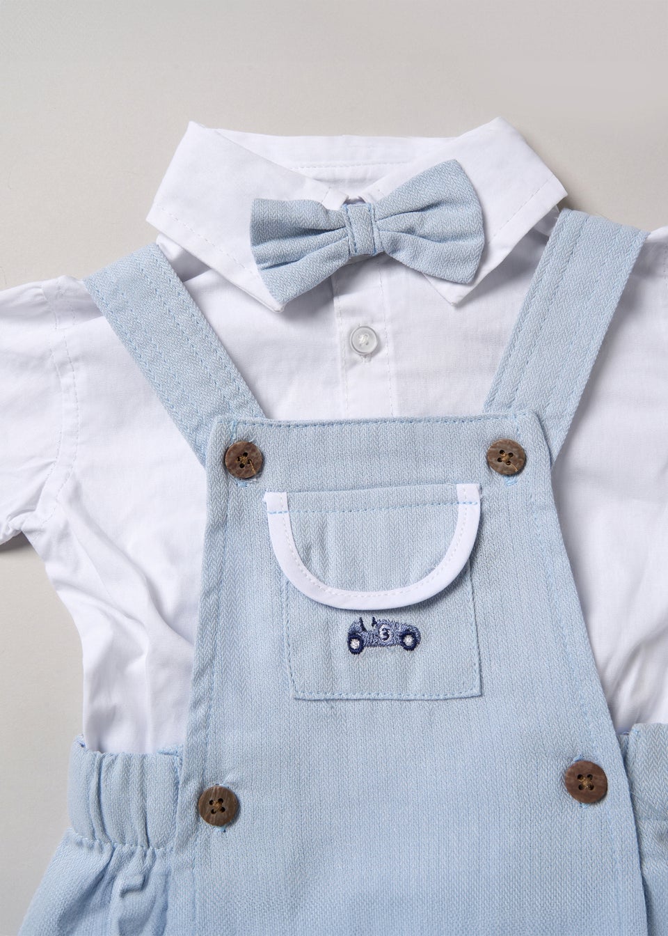Little Gent Light Blue Bodysuit Shirt Dungarees & Bowtie Outfit Set (0-24mnths)