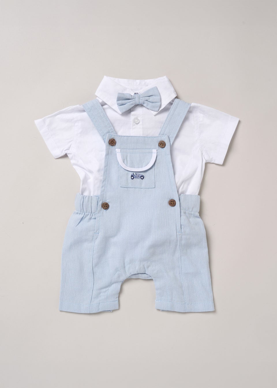 Little Gent Light Blue Bodysuit Shirt Dungarees & Bowtie Outfit Set (0-24mnths)