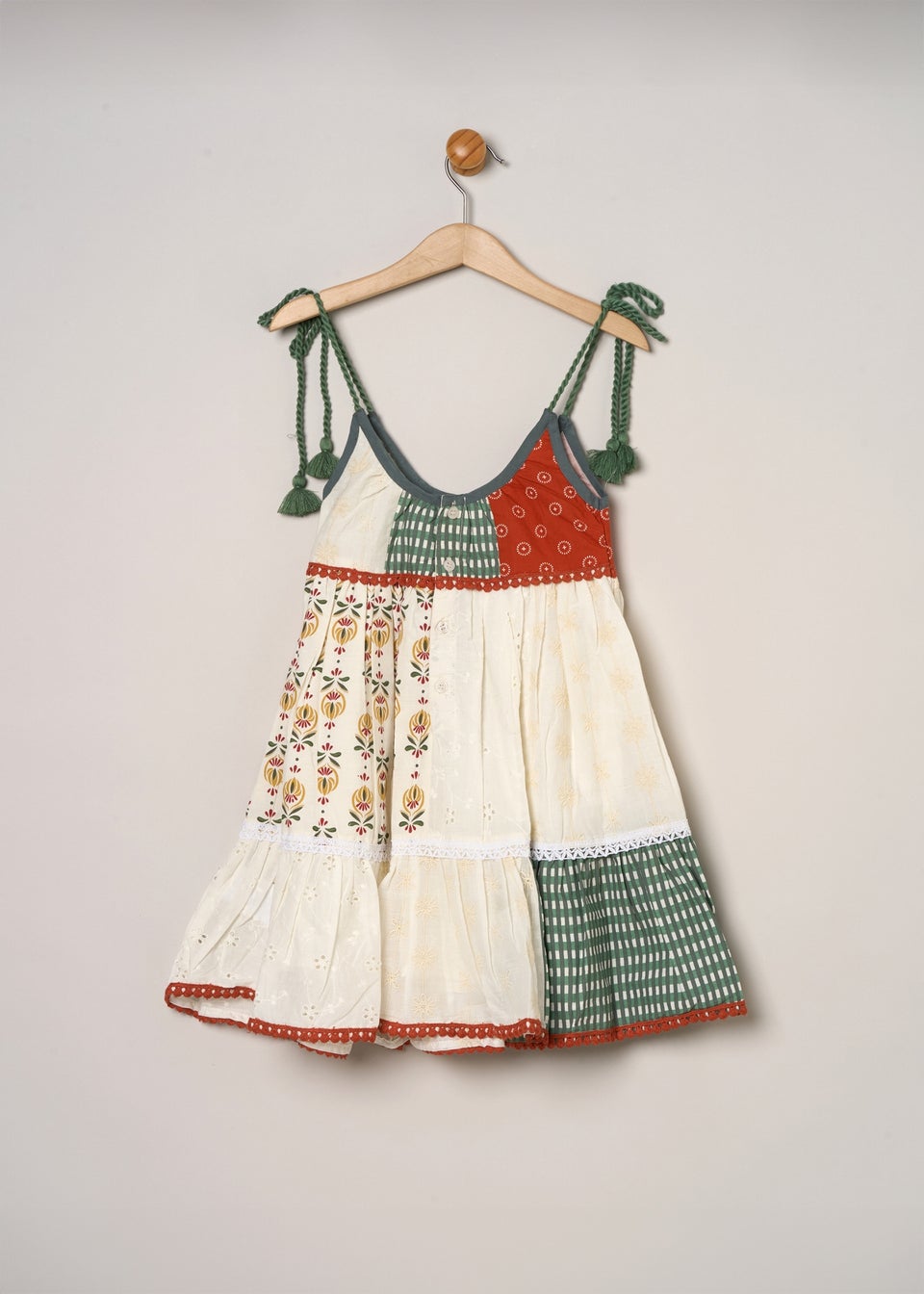 Miss Khaki Printed Patch Work Summer Dress (2-7yrs)