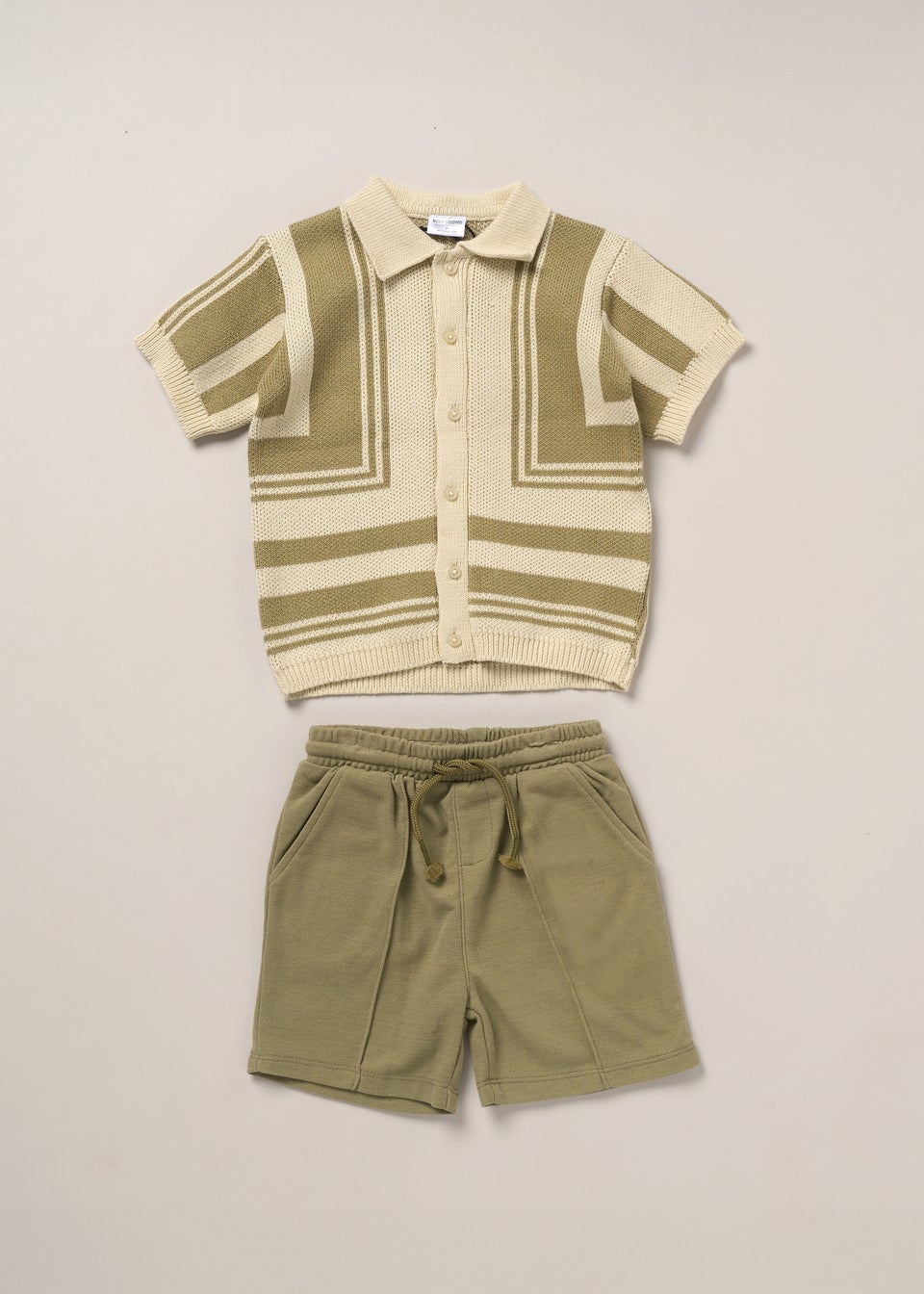Norn Studios Khaki True Knit Patterned Polo Shirt & Pique Short Outfit Set (2-14yrs)