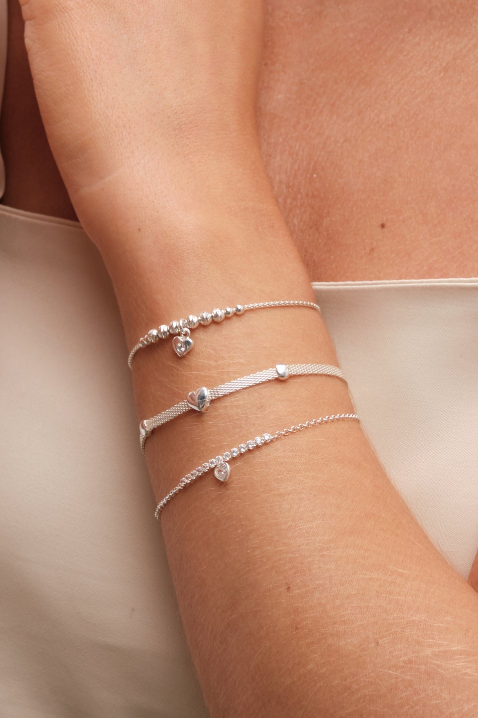 Simply Silver Sterling Silver 925 Cubic Zirconia Mini Tennis Heart Bracelet