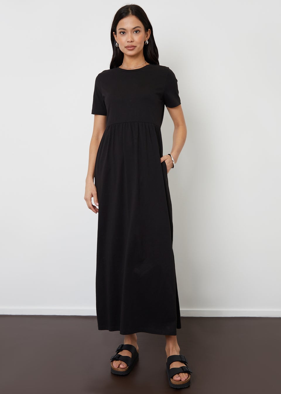 Threadbare Black Cotton Jersey Maxi Dress With Pockets