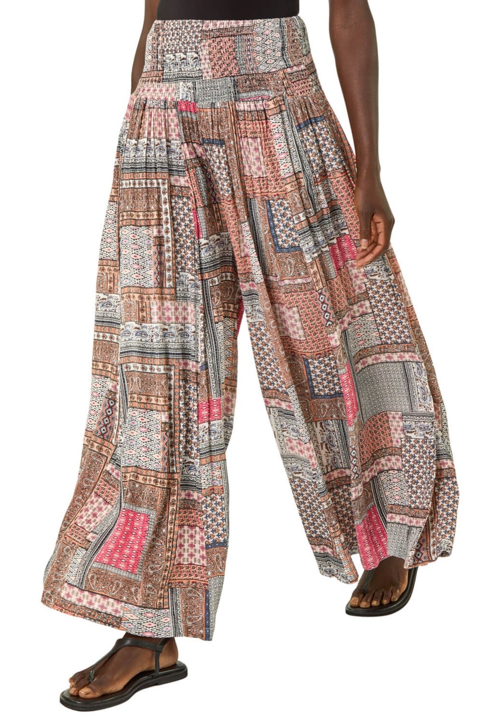 Roman Pale Pink Patchwork Wide Leg Palazzo Trouser