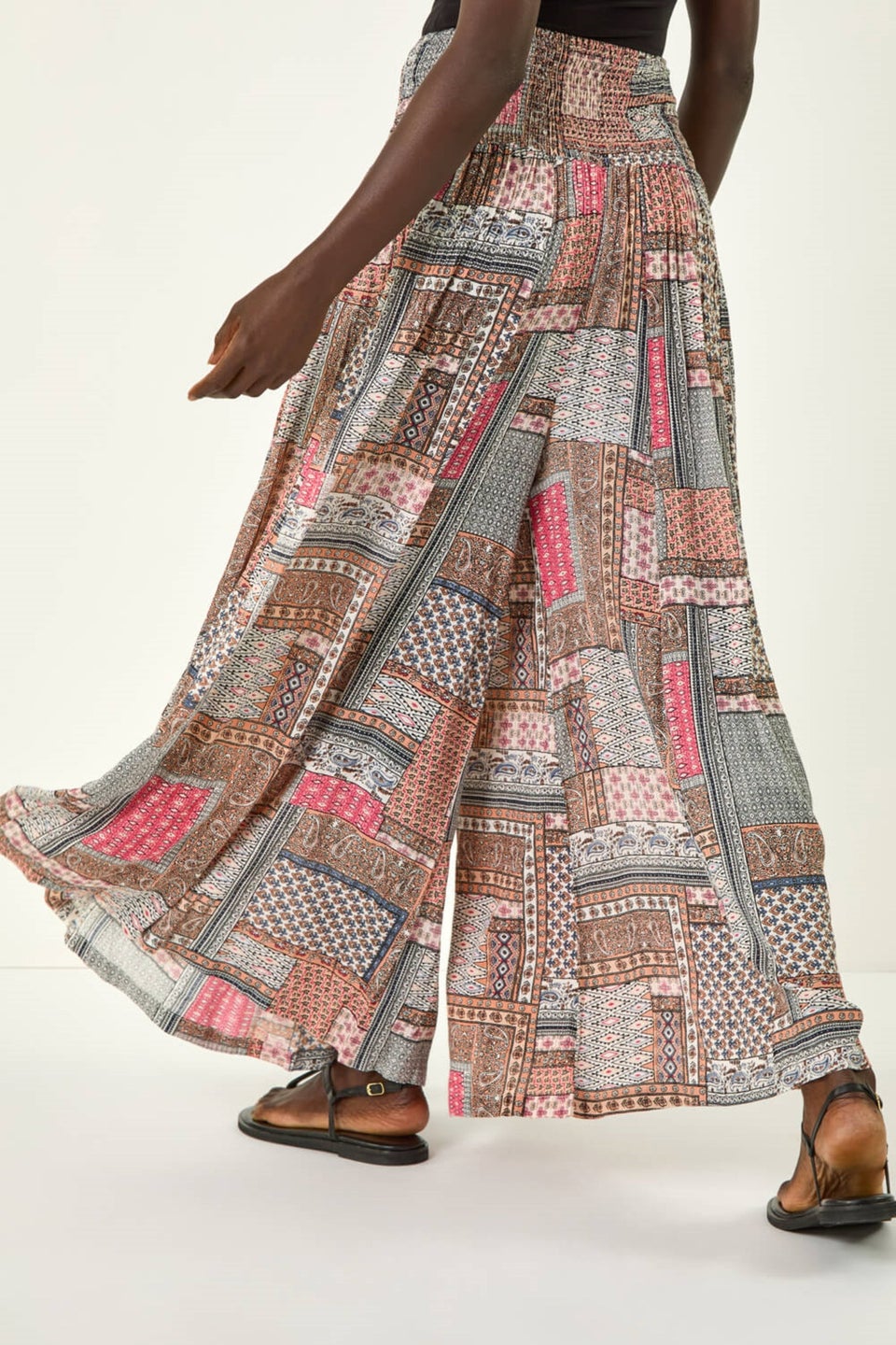 Roman Pale Pink Patchwork Wide Leg Palazzo Trouser