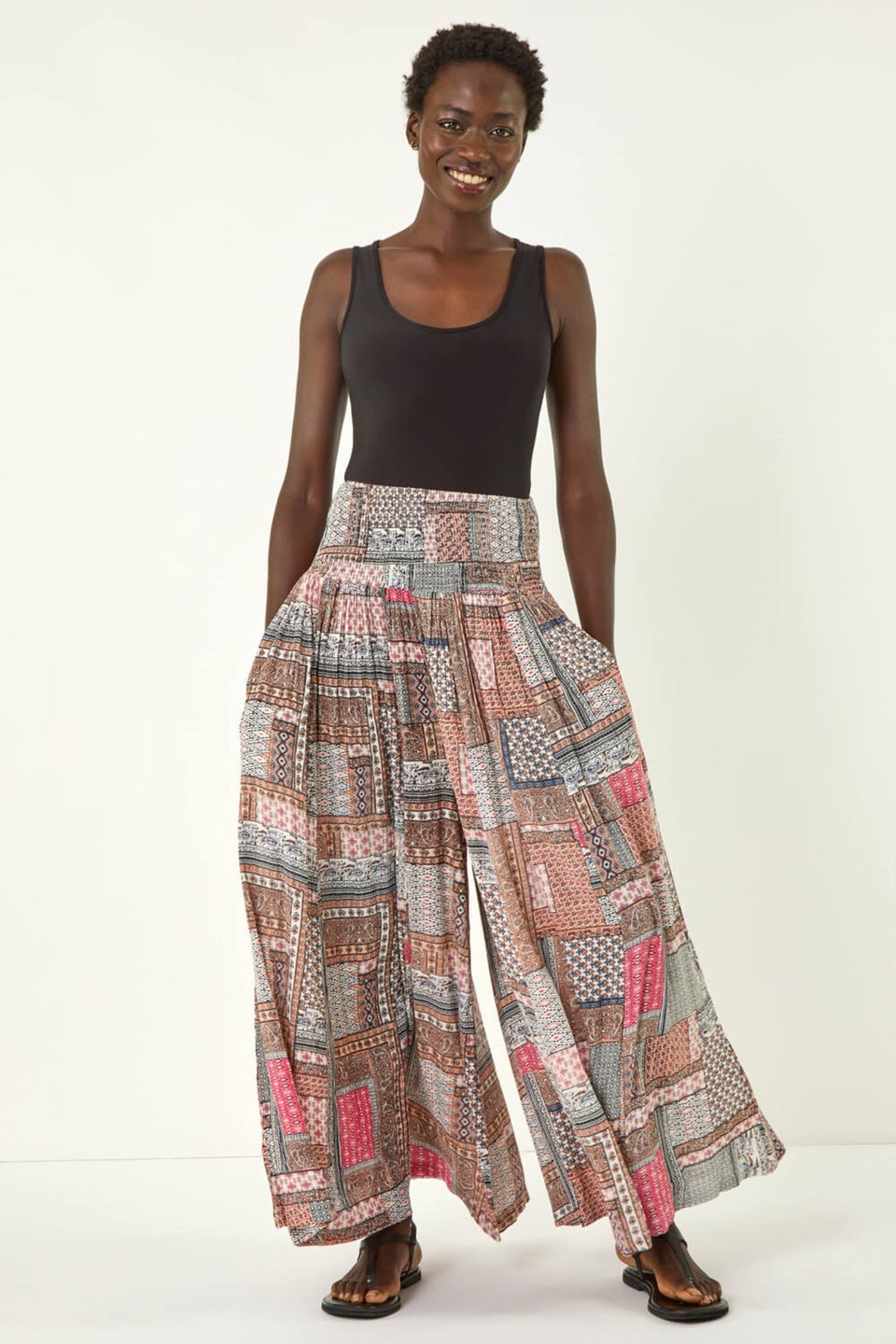 Roman Pale Pink Patchwork Wide Leg Palazzo Trouser