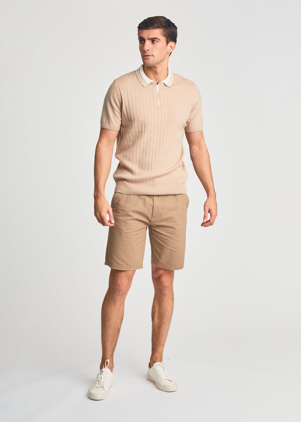 Kensington Eastside Taupe Cotton Short Sleeve 1/4 Zip Polo Shirt
