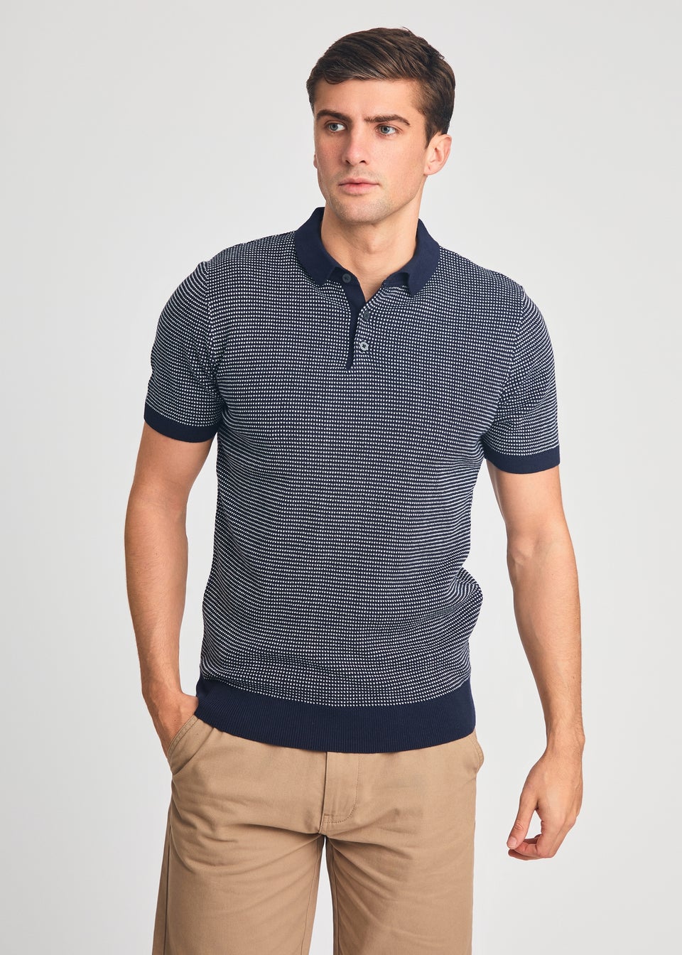 Kensington Eastside Navy Cotton Short Sleeve Button Up Polo Shirt