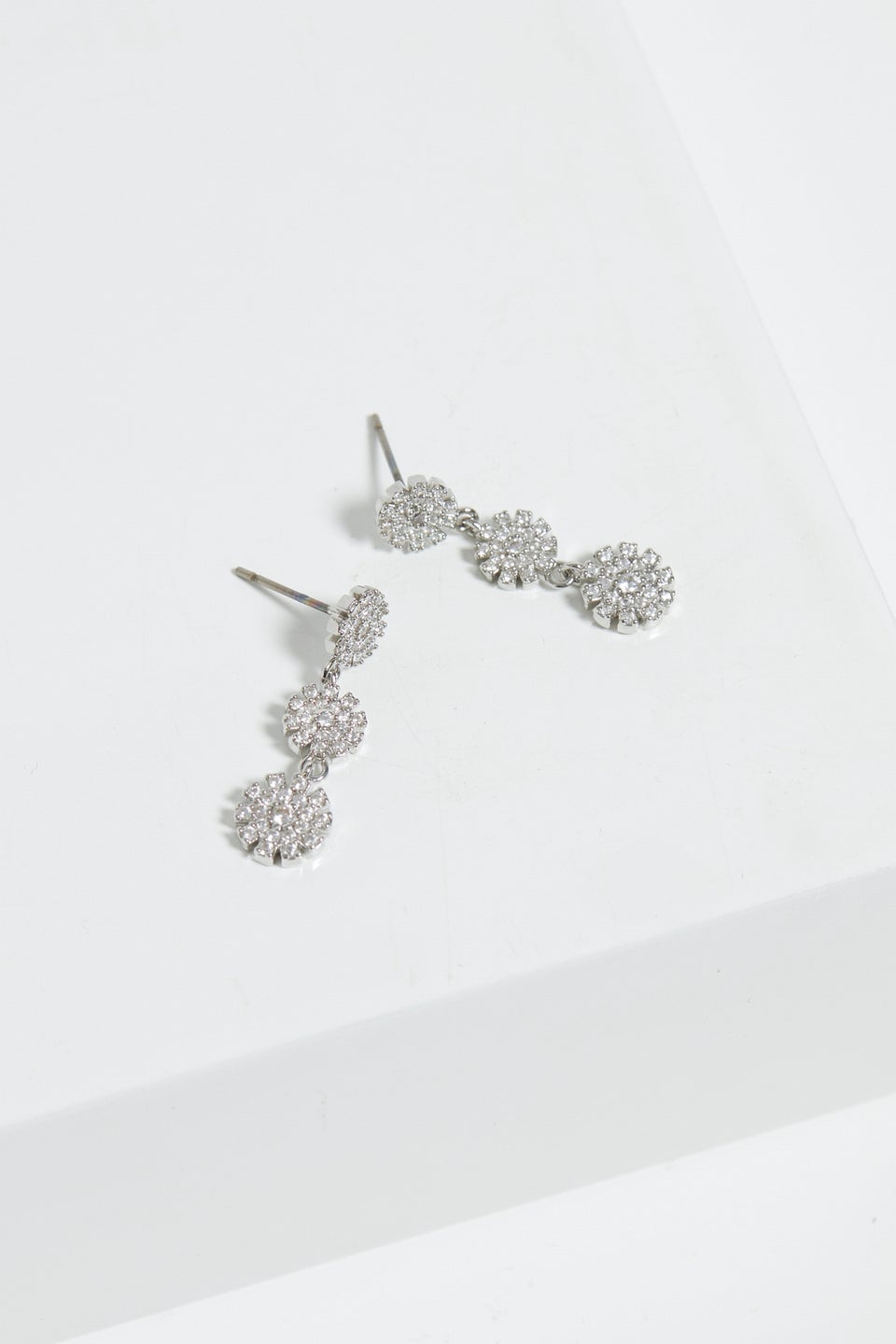 Jon Richard Rhodium Plated Cubic Zirconia Mini Flower Drop Earrings