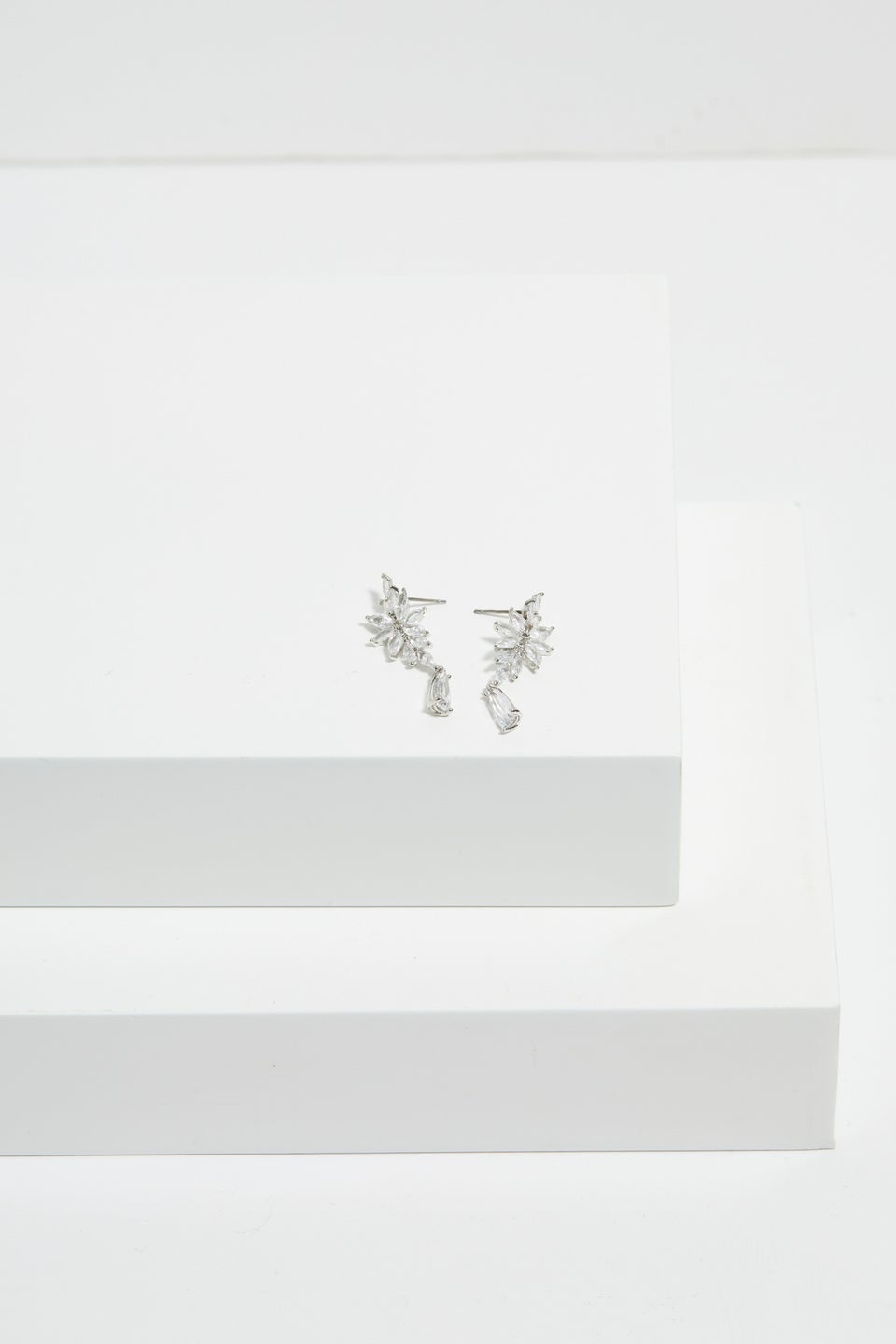Jon Richard Rhodium Plated Cubic Zirconia Floral Drop Earrings