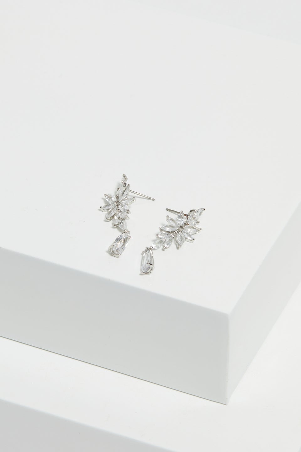 Jon Richard Rhodium Plated Cubic Zirconia Floral Drop Earrings