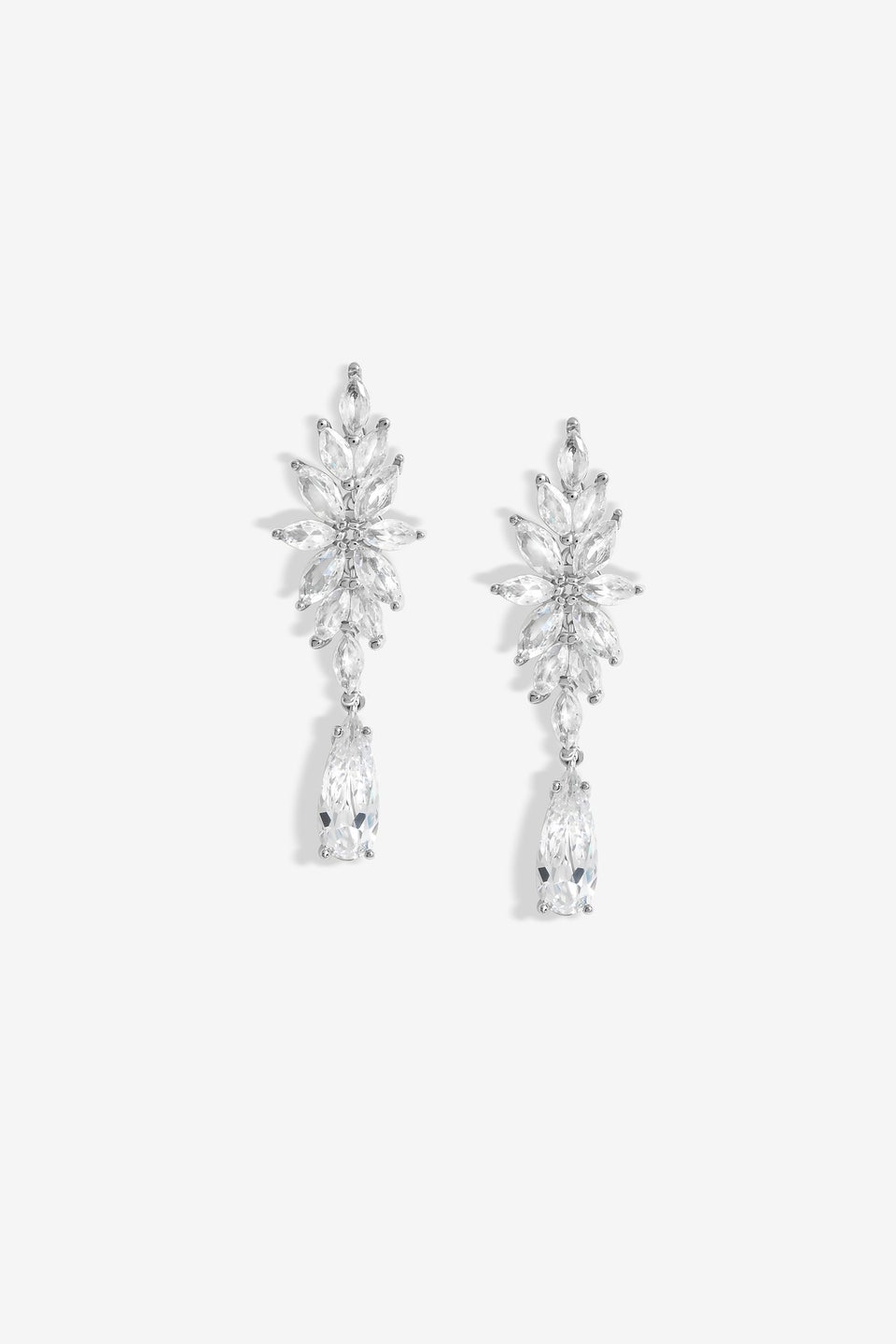 Jon Richard Rhodium Plated Cubic Zirconia Floral Drop Earrings