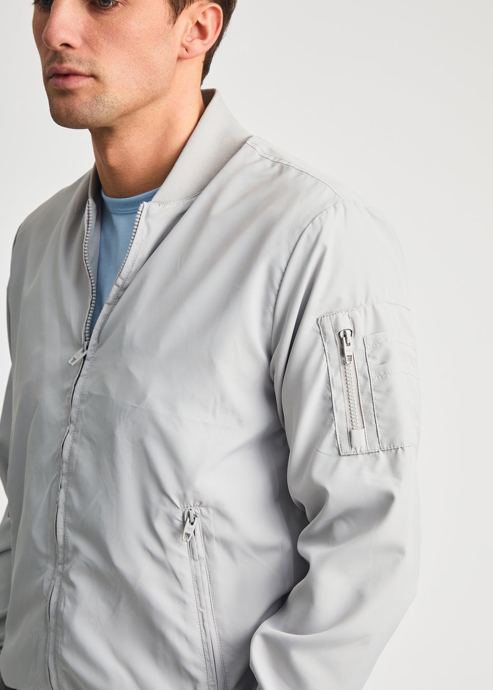 French Connection Light Grey MA1 Technical Bomber Jacket