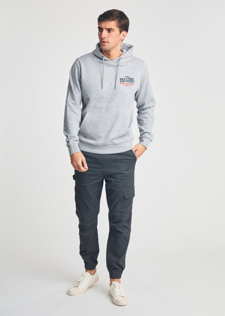 Tokyo Laundry Grey Printed Hoody With Drawcord