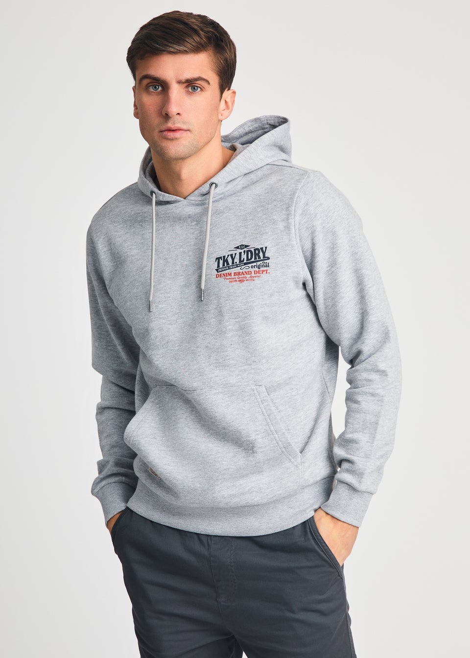 Tokyo Laundry Grey Printed Hoody With Drawcord