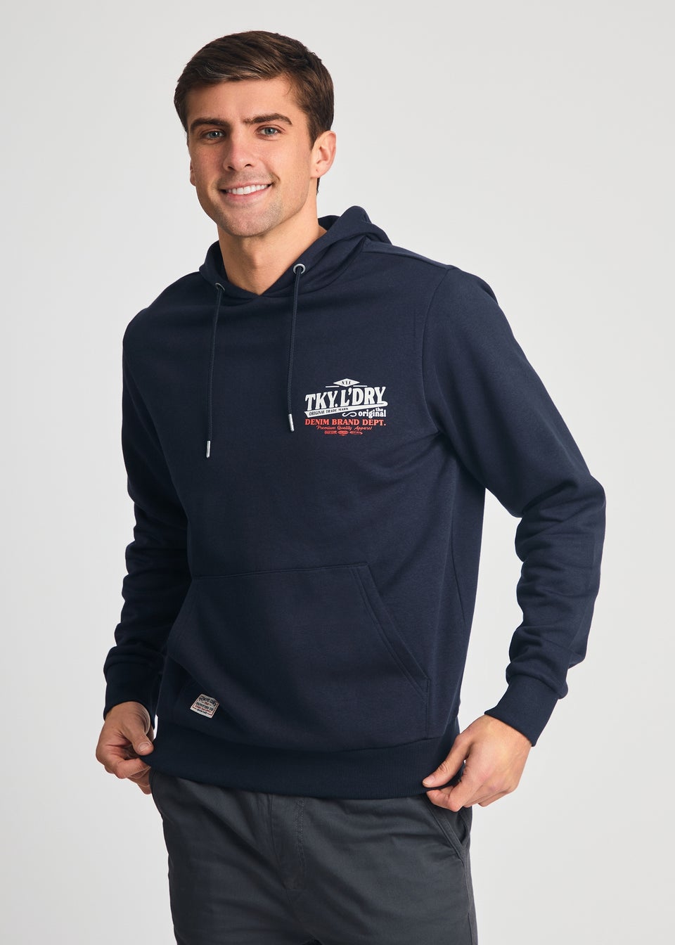 Tokyo Laundry Navy Printed Hoody With Drawcord