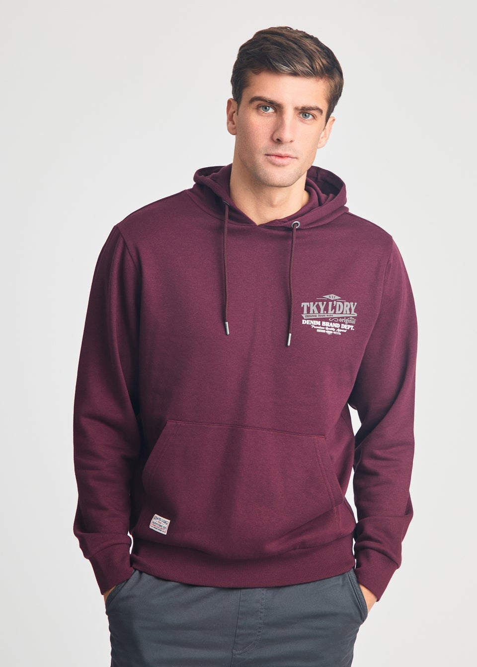 Tokyo Laundry Burgundy Printed Hoody With Drawcord