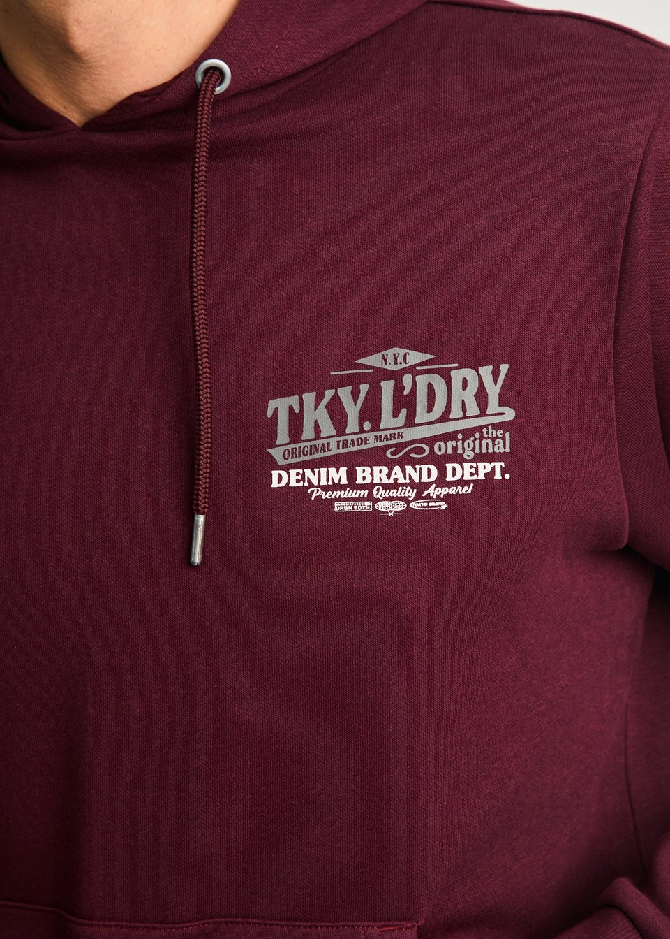 Tokyo Laundry Burgundy Printed Hoody With Drawcord