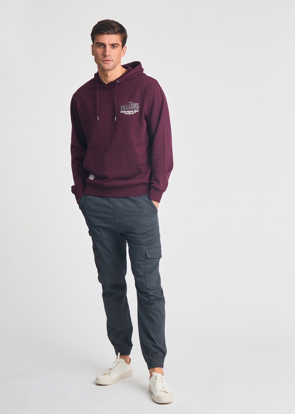 Tokyo Laundry Burgundy Printed Hoody With Drawcord