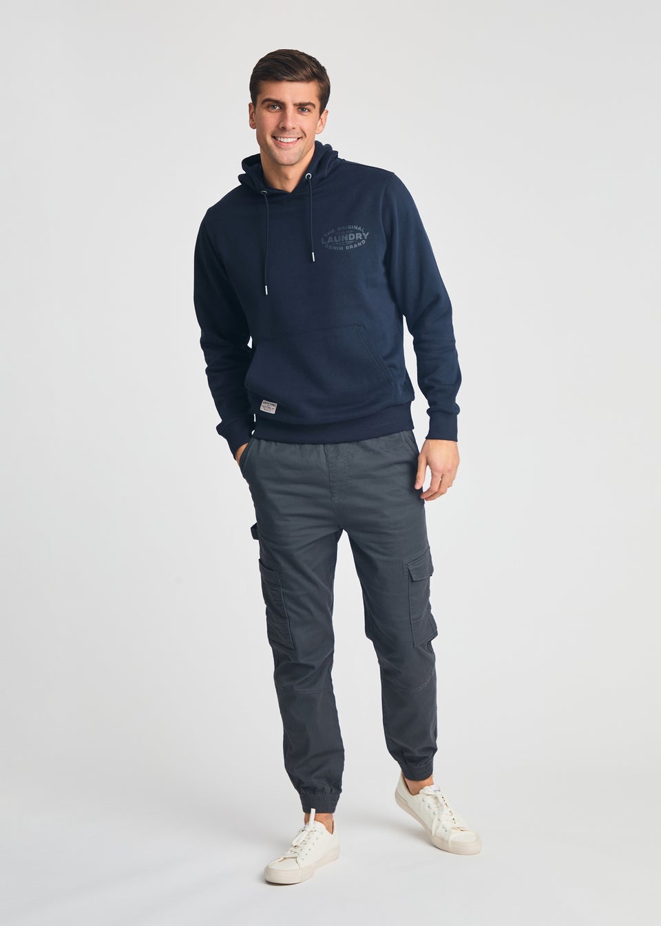 Tokyo Laundry Navy Printed Hoody With Drawcord
