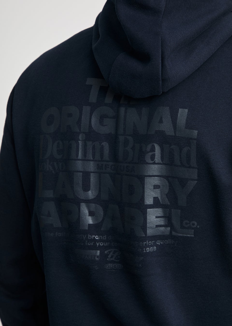 Tokyo Laundry Navy Printed Hoody With Drawcord