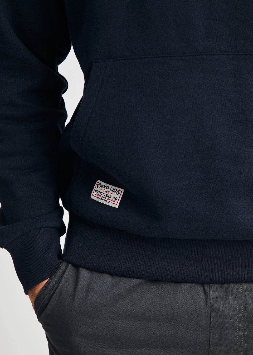 Tokyo Laundry Navy Printed Hoody With Drawcord