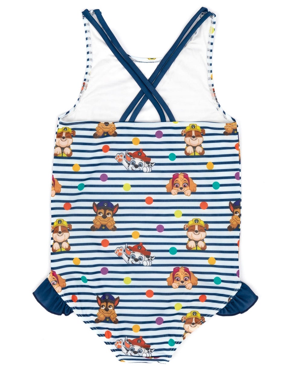 Paw Patrol Kids Striped White & Navy 1 Piece Swimsuit (18 Months-8 Years)